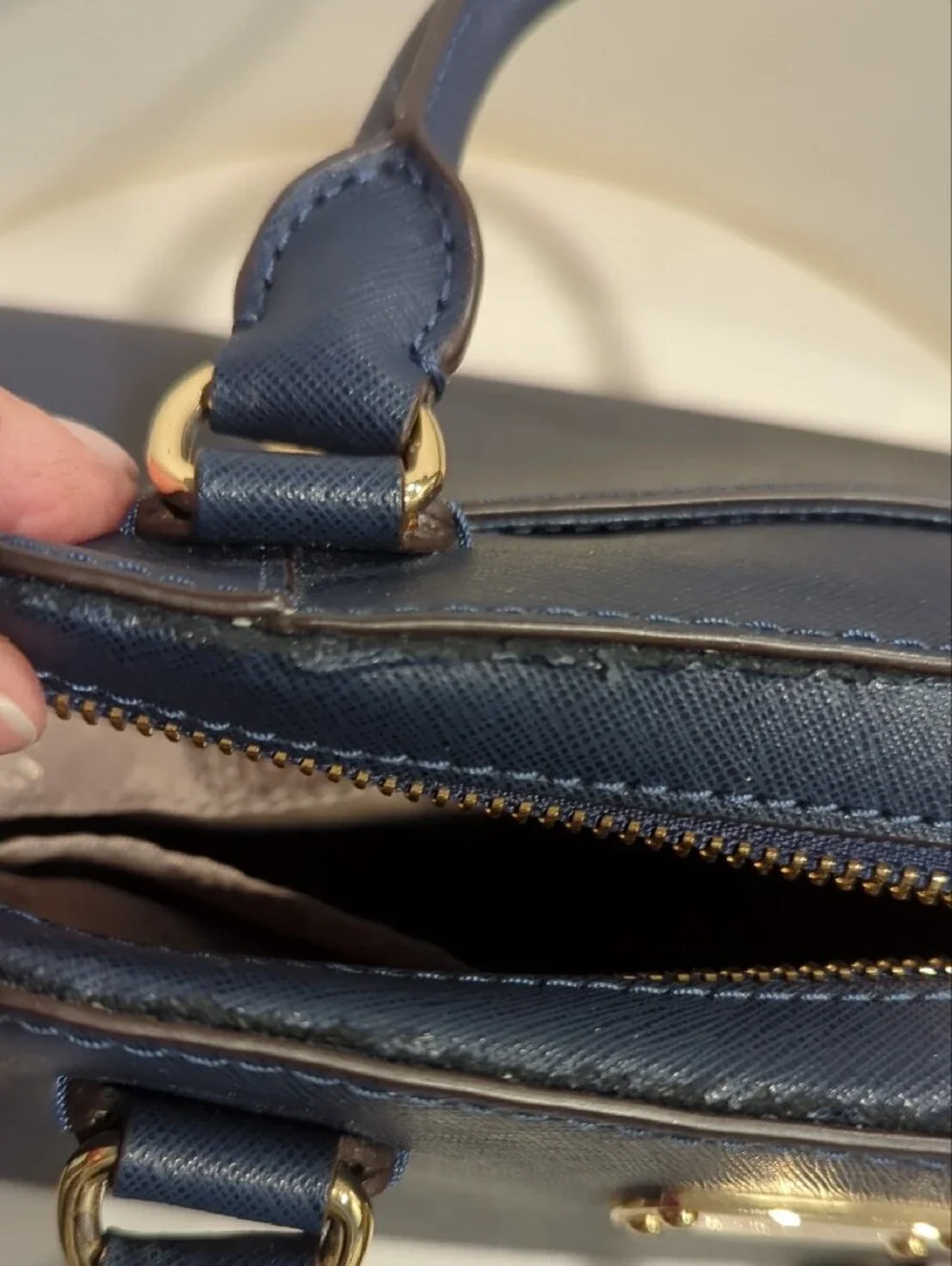 Michael Kors Navy Saffiano Satchel with Gold Hardware Has Callouts** - Picture 8 of 9